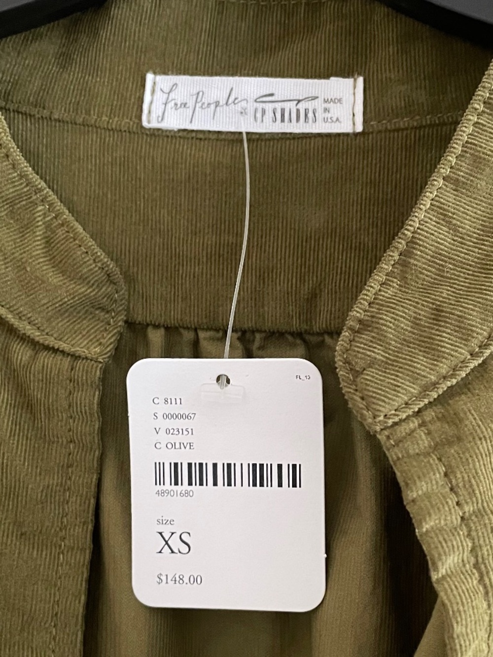 CP Shades X Free People Green Corduroy Cotton Three Quarter Sleeve Top - Picture 3 of 9